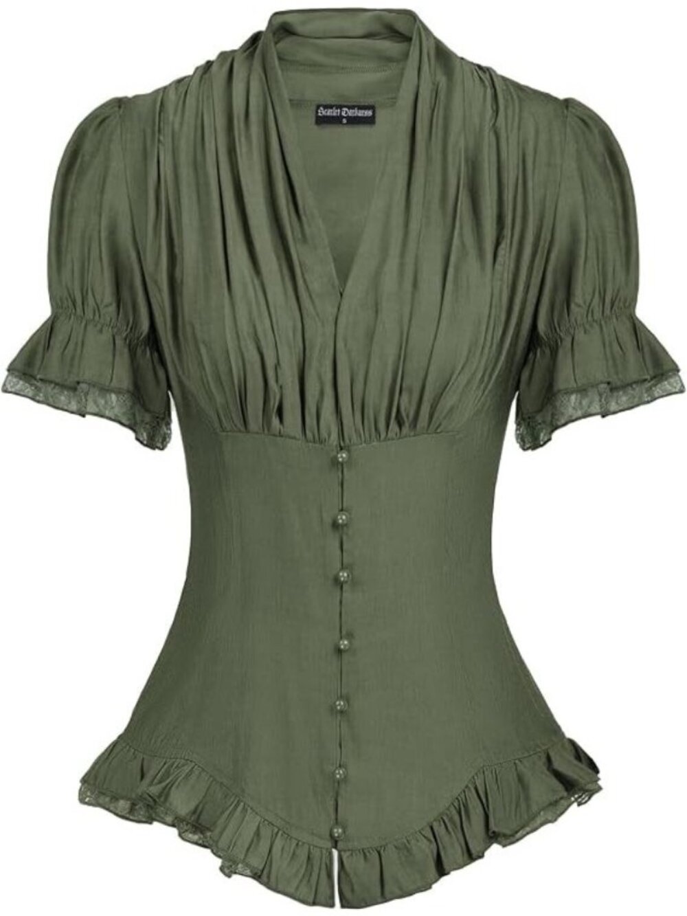 Scarlet Darkness Tops olive green SMALL Elegant Short Sleeve Victorian Blouse